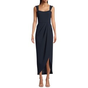Xscape dress navy blue double strap tulip skirt cocktail midi formal size 4